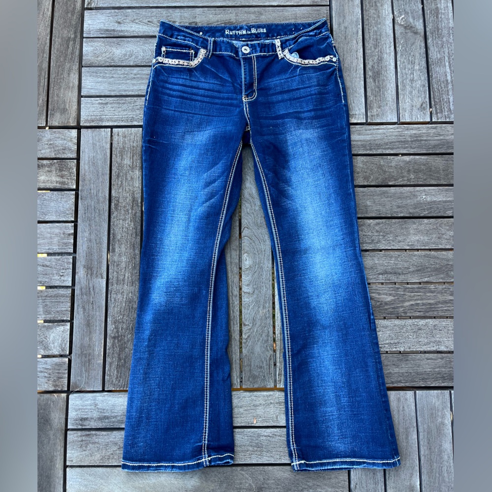 Women’s Rhythm in Blues Low-Rise Embroidered Beaded Jeans